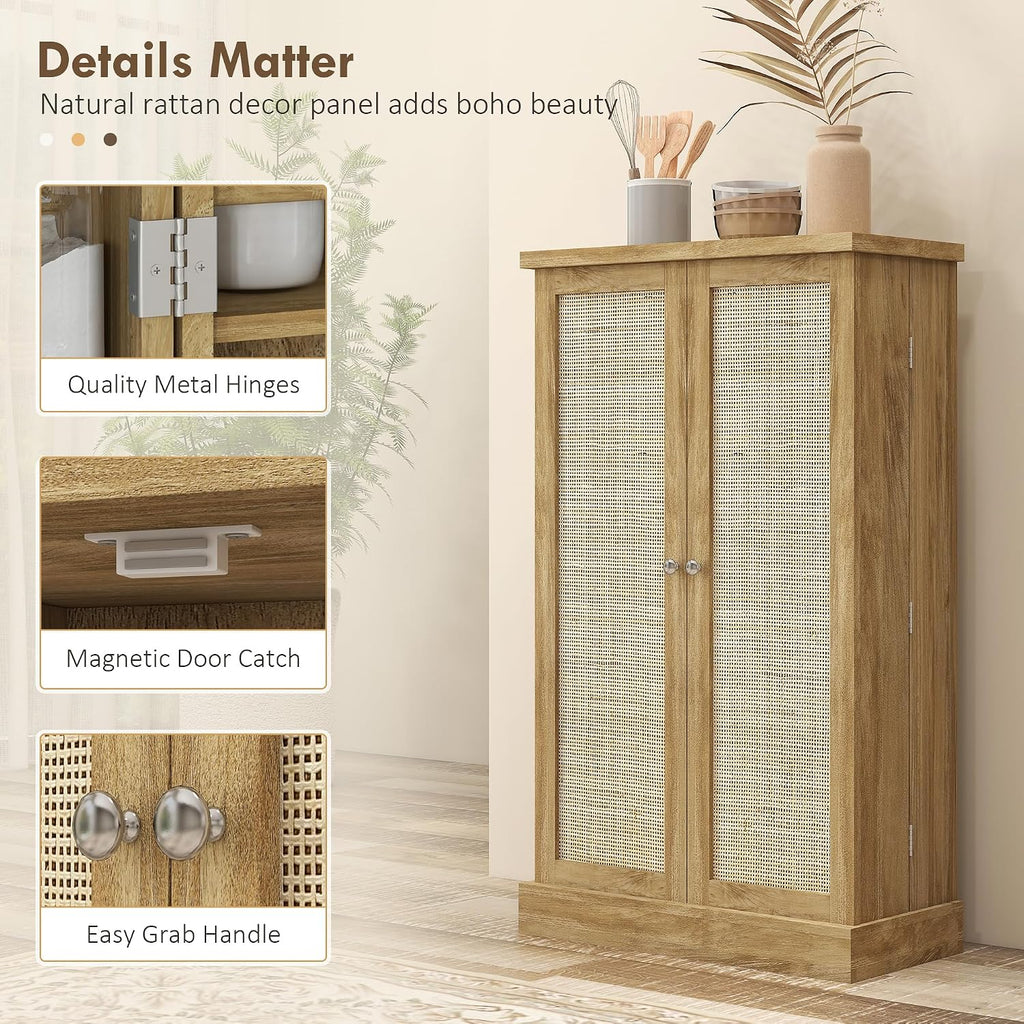 Majnesvon 41" Kitchen Pantry Cabinet,5-Tier Sideboard Buffet Cabinet with Adjustable Shelves & Doors,Freestanding Food Pantry Storage Cupboard for Small Spaces Dining Room (Natural)