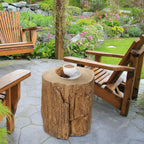 Tree Stump Stool, Decorative Side Table with Round Tabletop, Concrete End Table with Wood Grain Finish, for Indoors and Outdoors, Natural