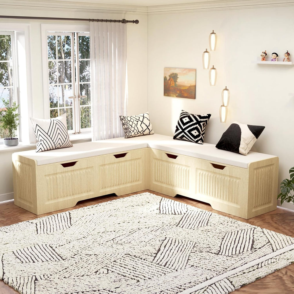L Shape Bench,Breakfast Nook Bench with Cushion,Backless Corner Dining Bench,Kitchen Dining Nook Benchs with Hidden Storage Space Saving for Dining Room,Cafes,Living Room,Kitchen