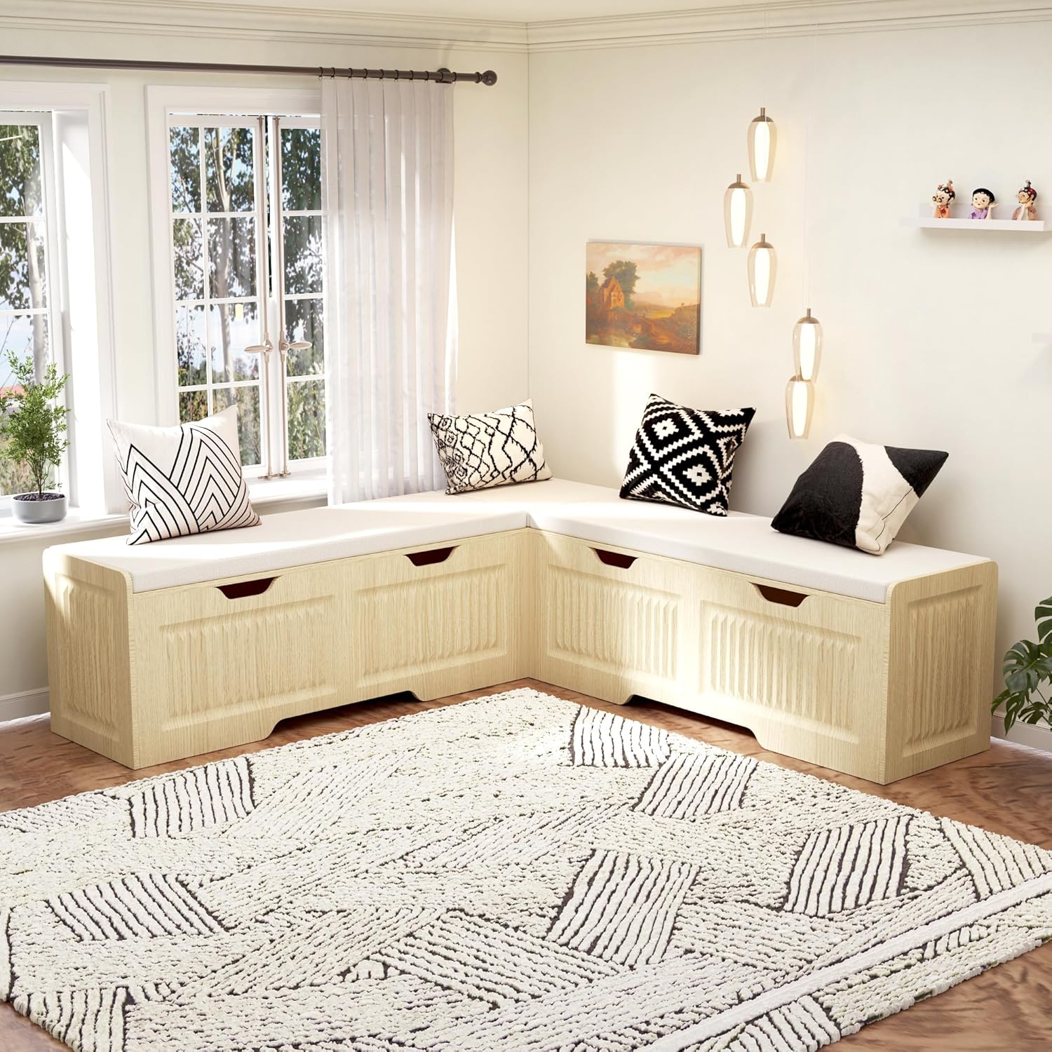 L Shape Bench,Breakfast Nook Bench with Cushion,Backless Corner Dining Bench,Kitchen Dining Nook Benchs with Hidden Storage Space Saving for Dining Room,Cafes,Living Room,Kitchen