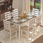 59" Dining Table Set Farmhouse Rectangular White Kitchen Room Table & Chairs Set Solid Wood Stable Space Saving Easy Clean (1 Bench& 4 Chairs)
