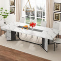 chartustriable Dining Table for 8-10 People,94" Large Modern Kitchen Table W/Built-in Table Runner Design,White&Black Industrial Rectangular Dinner Table,Waterproof Wood Table Sturdy Base,280lbs Load