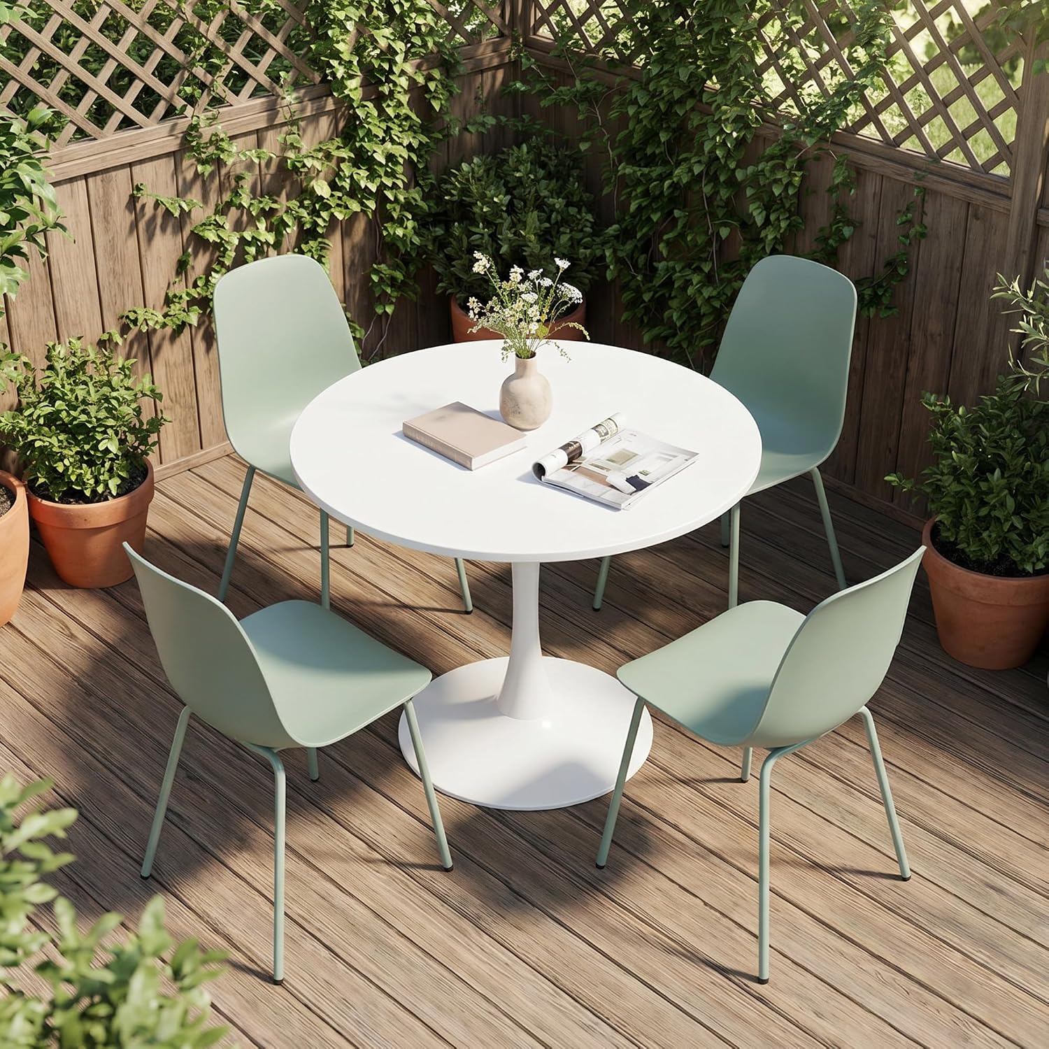 LSSBOUGHT Modern Dining Chairs Set of 4, Mid-Century Plastic Kitchen Chairs with Metal Legs, Comfortable Armless Side Chairs for Dining Room, Kitchen, Living Room & Small Spaces (Green)
