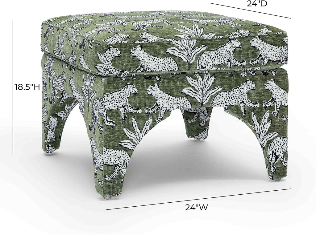Tov Furniture Raji Jacquard Ottoman (Olive Green Leopard)