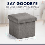 Ornavo Home Small Storage Ottoman Foldable Collapsible Cube Square Linen Ottoman Foot Rest Stool Seat, for Living Room, Bedroom, Home Office, Dorm - 12 x 12 x 12, Dark Gray