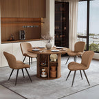 Miereirl Modern 5-Piece Dining Set for 4，47.24" Round Wooden Table with Semi-Open Storage Rack & Siding Door, Paired wth High-End Fabric Chairs -Warm Home Dining Room Combination