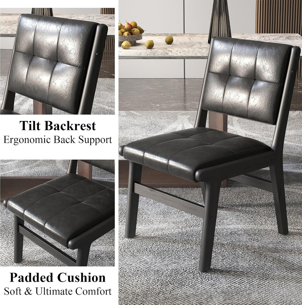 civama Faux Leather Dining Chairs Set of 6, Dining Room Armless Kitchen Chairs with Comfy Back, Solid Wood Frame & Upholstered Cushion for Living Room, Cafe and Restaurant, Black