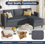 Shintenchi Small Convertible Sectional Couch with Movable Ottoman, 3 Seat L Shaped Sofa with Corduroy, Upholstered Sectional Sofa, Small Couches for Living Room, Apartments, Office (Dark Grey)