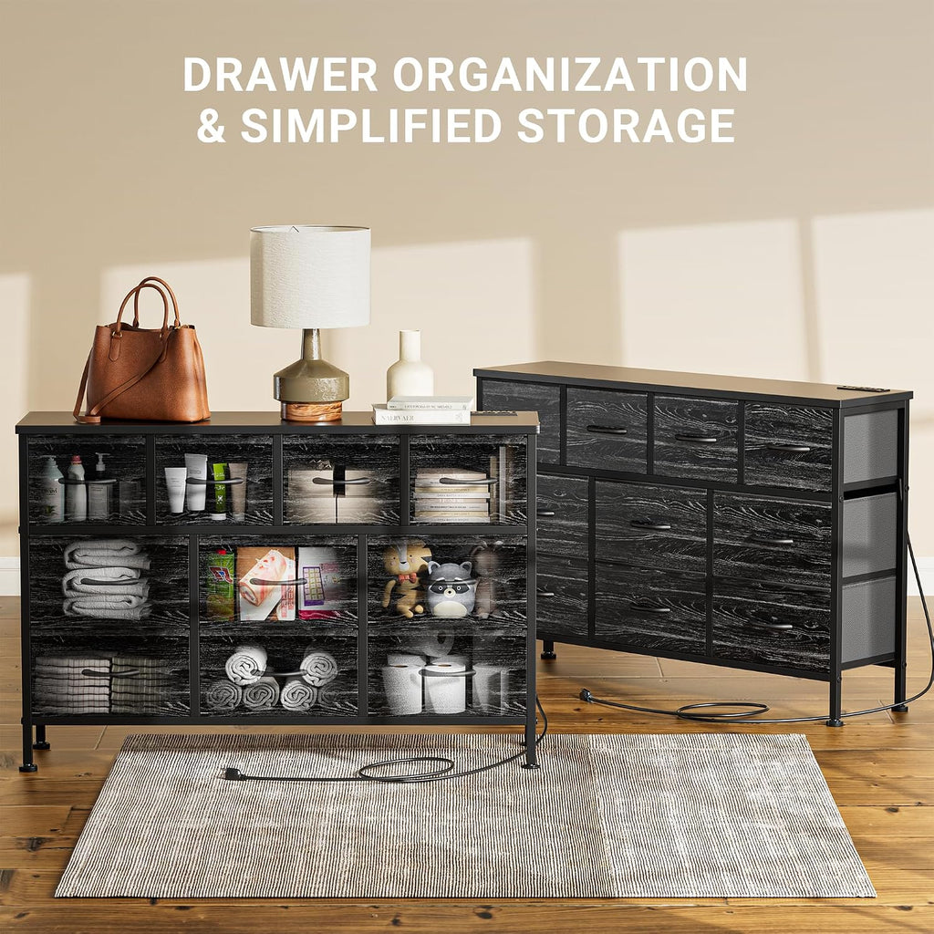 Dresser for Bedroom 10 drawer TV Stand Black fabric dresser for 55'' TV