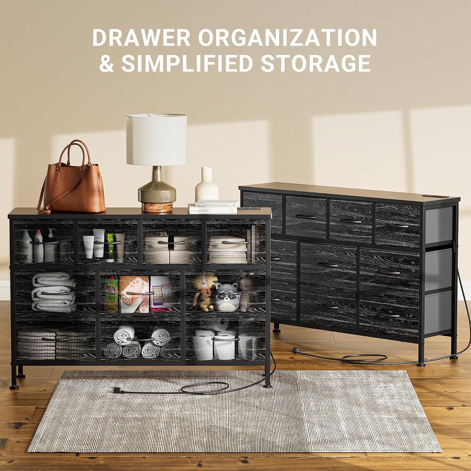 Dresser for Bedroom 10 drawer TV Stand Black fabric dresser for 55'' TV