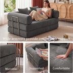 Futon Sofa Bed Modular Loveseat Sleeper Folding Pull Out Couch with Pillows, No Assembly Required Couch for Living Room Bedroom Guest Room (Grey, 53.15" Loveseat Sofa)