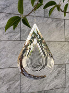 Wind Spinner Flowing-Light Effect Courtyard Decorations Made of Stainless Steel House Hanging Decoration 12“x 8“ Spinners with a 360° Rotating Hook (1 pc Water Drop-Silver)