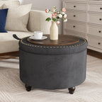 24 Inch Round Storage Ottoman,Modern Tufted Ottomans,Circular Coffee Table with Removable Top,Upholstered Large Ottoman with Storage Footrest Stool for Bedroom Living Room (Darkgrey)