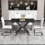 47.24 Inch Rectangular Glass Dining Table Modern Kitchen Glass Top Table for 4 with Black Metal Legs, Clear Dining Table Kitchen Table for Home Office Dining Room