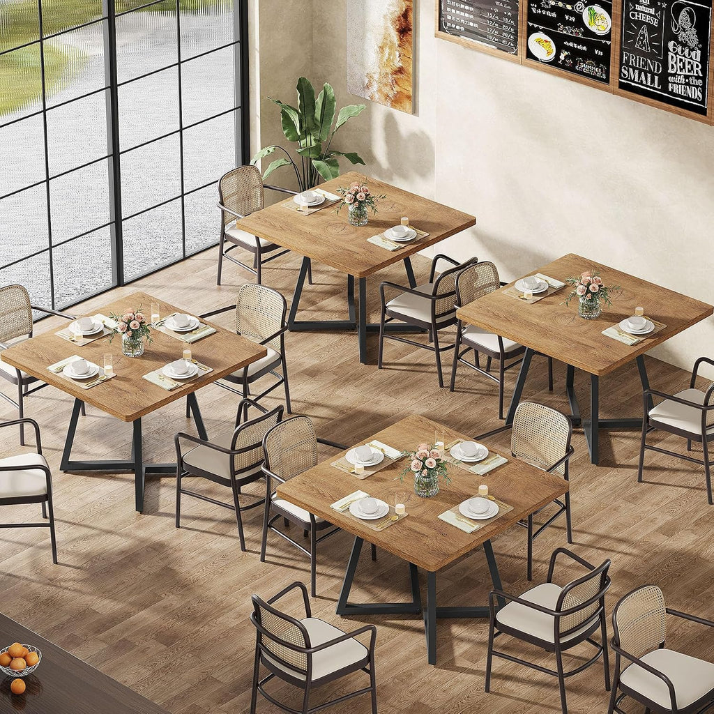 Tribesigns Square Dining Table Set of 6, 31.5" Farmhouse Dinner Table with Metal Base, Wood Kitchen Table for Dining Room, Small Space, Apartment, Rustic Brown & Black (Chairs are not Included)