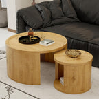 32" Anti-Slip Nesting Tables, Nesting Side Tables with Smooth Wood top, Nesting Coffee Tables with Minimalist Aesthetic for Modern Interior Home Spaces, Natural Wood
