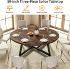 Large Round Dining Table for 6-8, Wooden Dinner Table with Heavy Duty Metal Pedestal Base (Dark Brown)