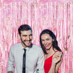 4 Pack 3.3x8.2 Feet Laser Pink Foil Fringe Backdrop Curtains, Tinsel Streamers Birthday Party Decorations, Fringe Backdrop for Graduation, Baby Shower, Gender Reveal, Disco Party