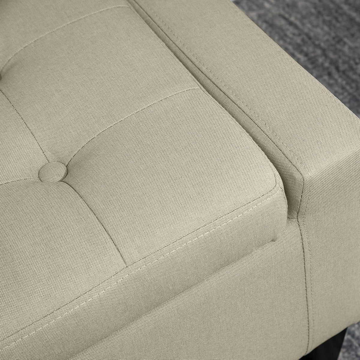 Contemporary Linen Tufted Storage Ottoman Bench Lift Top Beige Trendy Design Premium Fabric Durable Structure Spacious Storage