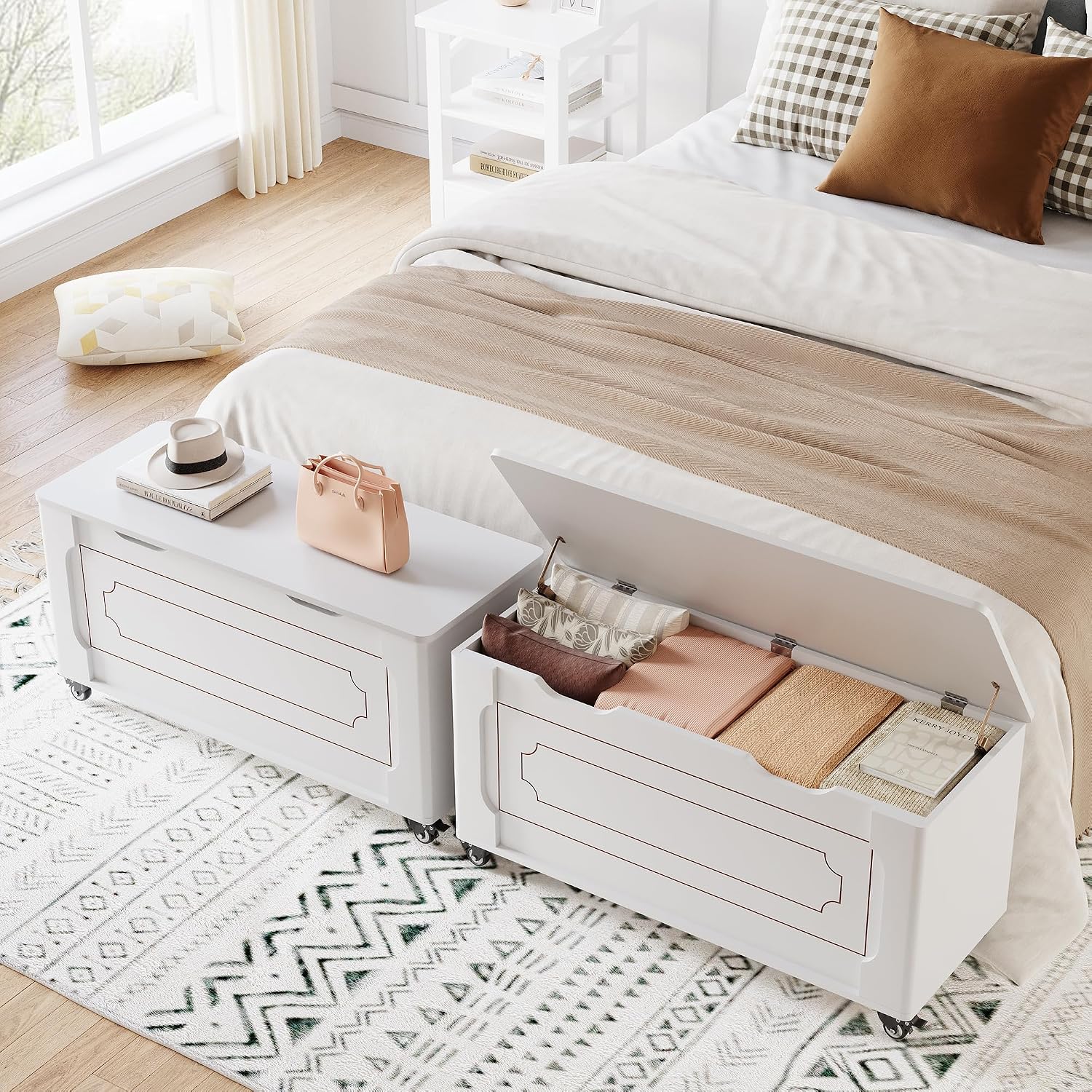 IDEALHOUSE Storage Chest, 39.4" Storage Bench Wooden Storage Trunk, White | Supports 350 lbs ＆ Safety Hinges, Lift-Top Entryway Bench, Shoe Bench for Entryway, Bedroom, Living Room, Modern Style