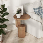 COZAYH Modern Farmhouse Small Drink Table with Geometric Design Base, Minimalist Tall End Table for Small Space, Natural