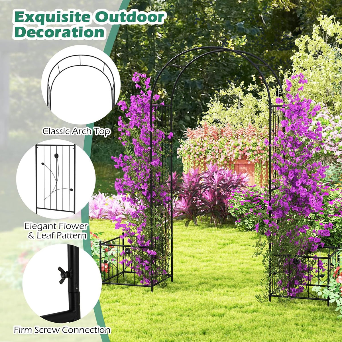 Giantex Garden Arch Trellis with Planters, 86'' Metal Arbor Pergola for Climbing Plants Rose, Heavy-Duty Outdoor Archway for Wedding Party Ceremony Pathway Garden Yard Lawn Decoration