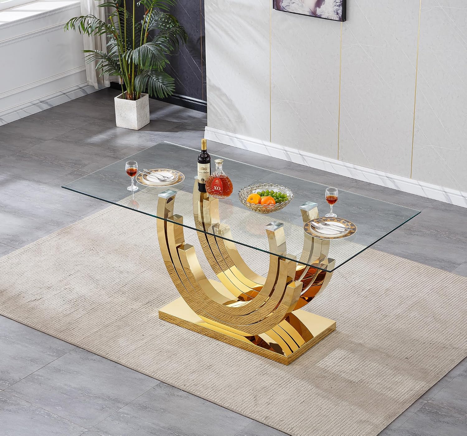 HomVent 70'' Rectangular Glass Dining Table Set Glass Dining Room Table Set for Kitchen, Kitchen Table and Chairs for 8 Table with Chairs Home Furniture