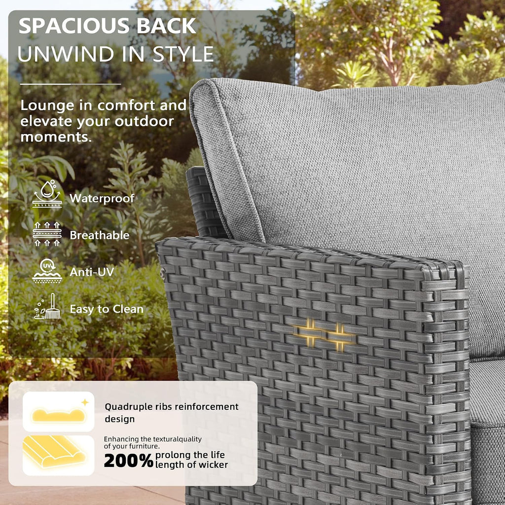 CAODOC 6 Pieces PE Wicker Patio Furniture Set, Outdoor Sectional Sofa with Swivel Chairs, Modern Rattan Conversation Set for Yard, Garden, Lawn, Deck, and Backyard