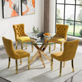 5 Piece Round Glass Dining Table Set for 4, 47" Round Dining Table & Chair Set Modern Circle Glass Kitchen Table and 4 Velvet Upholstered Chairs for Kitchen Dining (Gold Table & Gold Chair)