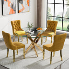 5 Piece Round Glass Dining Table Set for 4, 47" Round Dining Table & Chair Set Modern Circle Glass Kitchen Table and 4 Velvet Upholstered Chairs for Kitchen Dining (Gold Table & Gold Chair)