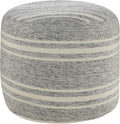 LR Home Ox Bay Farmhouse Triple Stripe Indoor Outdoor Pouf, Gray/White, 18" x 18" x 14"