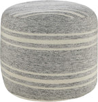 LR Home Ox Bay Farmhouse Triple Stripe Indoor Outdoor Pouf, Gray/White, 18" x 18" x 14"
