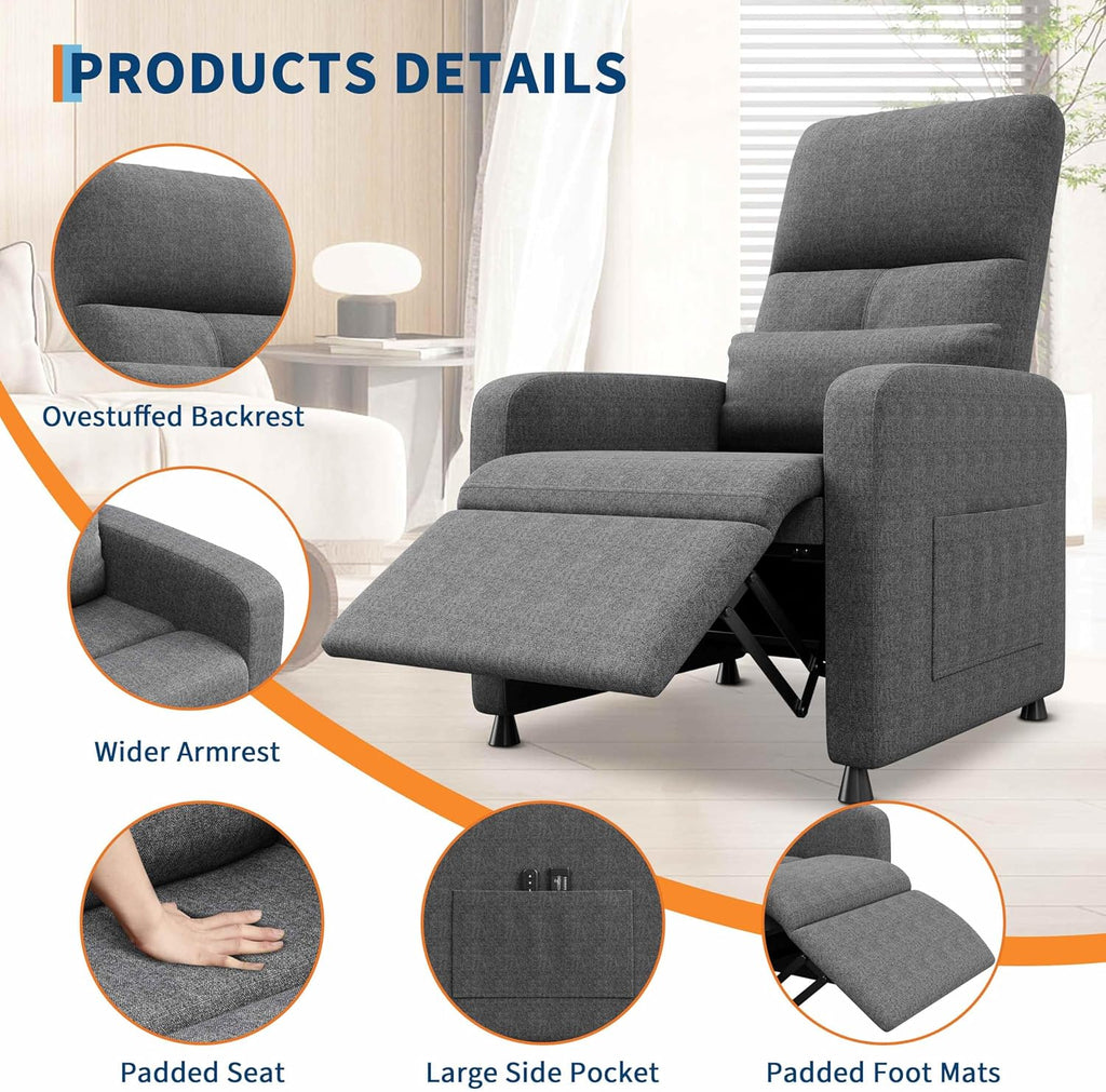 Garvee Power Recliner Chair, Adjustable Electric Recliner Ergonomic Overstuffed Single Sofa, Padded Seat, Side Pockets and USB Port, Home Theater Seating for Living Room