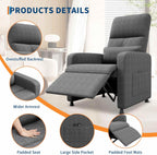 Garvee Power Recliner Chair, Adjustable Electric Recliner Ergonomic Overstuffed Single Sofa, Padded Seat, Side Pockets and USB Port, Home Theater Seating for Living Room