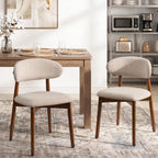 Mid Century Modern Dining Chairs Set of 4, Farmhouse Wooden Fabric Upholstered Kitchen Chairs with Curve Back, Dining Room Chairs for Living Room Restaurant Cafe with Brown Legs, Camel