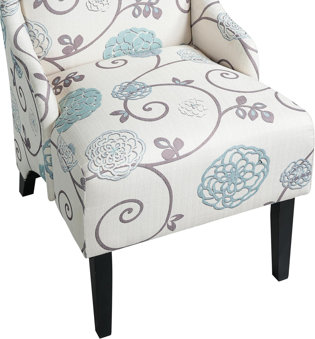 Christopher Knight Home Micua Luxury Upholstered Dining Chair with Floral Fabric Accent, Dining Room Chair with High Wingback, Comfy Living Room Chair and Birch Wood Legs, Extra Seating, Beige + Black