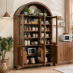 Merax 72.8" H Arched Kitchen Pantry with 3 Glass Doors, Kitchen Cabinet with Door Shelves and Adjustable Shelves, Wooden Cupboard for Dining Room, Living Room or Kitchen, Walnut
