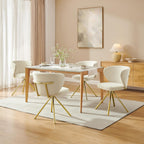 Art Leon Swivel Dining Chairs Set of 2 - Modern Fabric Upholstered Kitchen Dining Room Chairs, Armless Accent Chairs with Golden Metal Legs, Side Chairs for Vanity, Off White