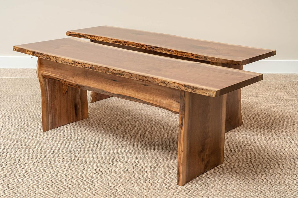 Rustic Red Door Co. Live Edge Wood Bench for Dining Table, Entryway, Bedroom, Living Room Accent, Solid Wooden Slab, Rustic Furniture, 4' Long, Walnut Wood with Clear Coat