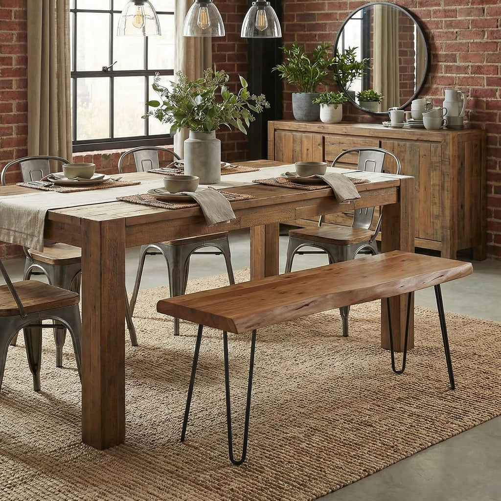 Alaterre Furniture Live Edge Wood Bench with Hairpin Metal Legs - Industrial Modern Entryway Bench with Minimalist Design - Furniture for Entryway, Dining Room, Kitchen, or Bedroom (36 Inch)