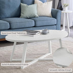 Coffee Table Set 3-Piece Oval Wood Modern | Modern 3-piece set includes oval coffee table and two round end tables. Durable MDF tops with solid rubberwood legs for