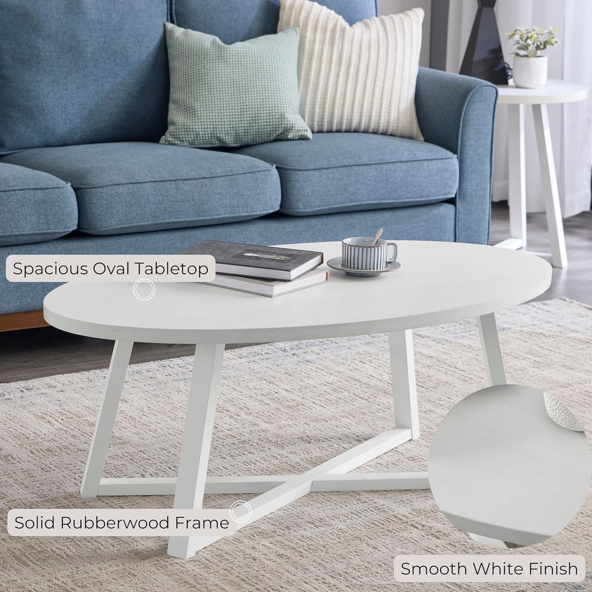 Coffee Table Set 3-Piece Oval Wood Modern | Modern 3-piece set includes oval coffee table and two round end tables. Durable MDF tops with solid rubberwood legs for