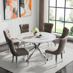 47" Round Faux Marble Dining Table for 4-6, Modern White Marble Top Kitchen Table for 6, Luxury Circle Dining Room Tables with Silver X-Shape Pedestal Base