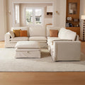 117.7" Washable Oversized Modular Sectional Sofa, Cloud Couch with Fully Removable Cover, Comfy Sectional Couches for Living Room, Performance Fabric, Beige, 6-Seater with Corner & Ottoman, V-Shaped