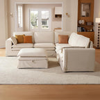 117.7" Washable Oversized Modular Sectional Sofa, Cloud Couch with Fully Removable Cover, Comfy Sectional Couches for Living Room, Performance Fabric, Beige, 6-Seater with Corner & Ottoman, V-Shaped