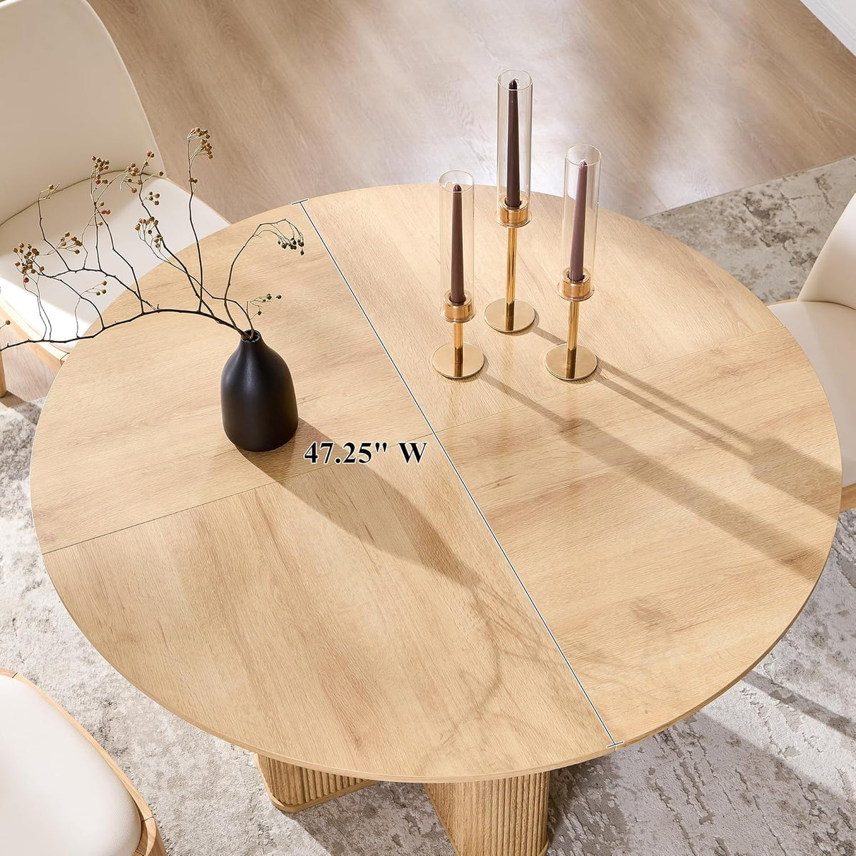T4TREAM 47" Fluted Round Dining Table for Kitchen Living Room, Natural Oak | Mid Century Modern Kitchen Table,Seats 4-6,Thickened Edge and Sturdy Reeded Pedestal Base