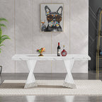 70" Faux Marble White Dining Table for 6, Modern Dining Room Table with 0.71" Marble Printing MDF Top and Flash-Shaped Silver Stainless Steel Base,Rectangular Large Kitchen Dinner Table