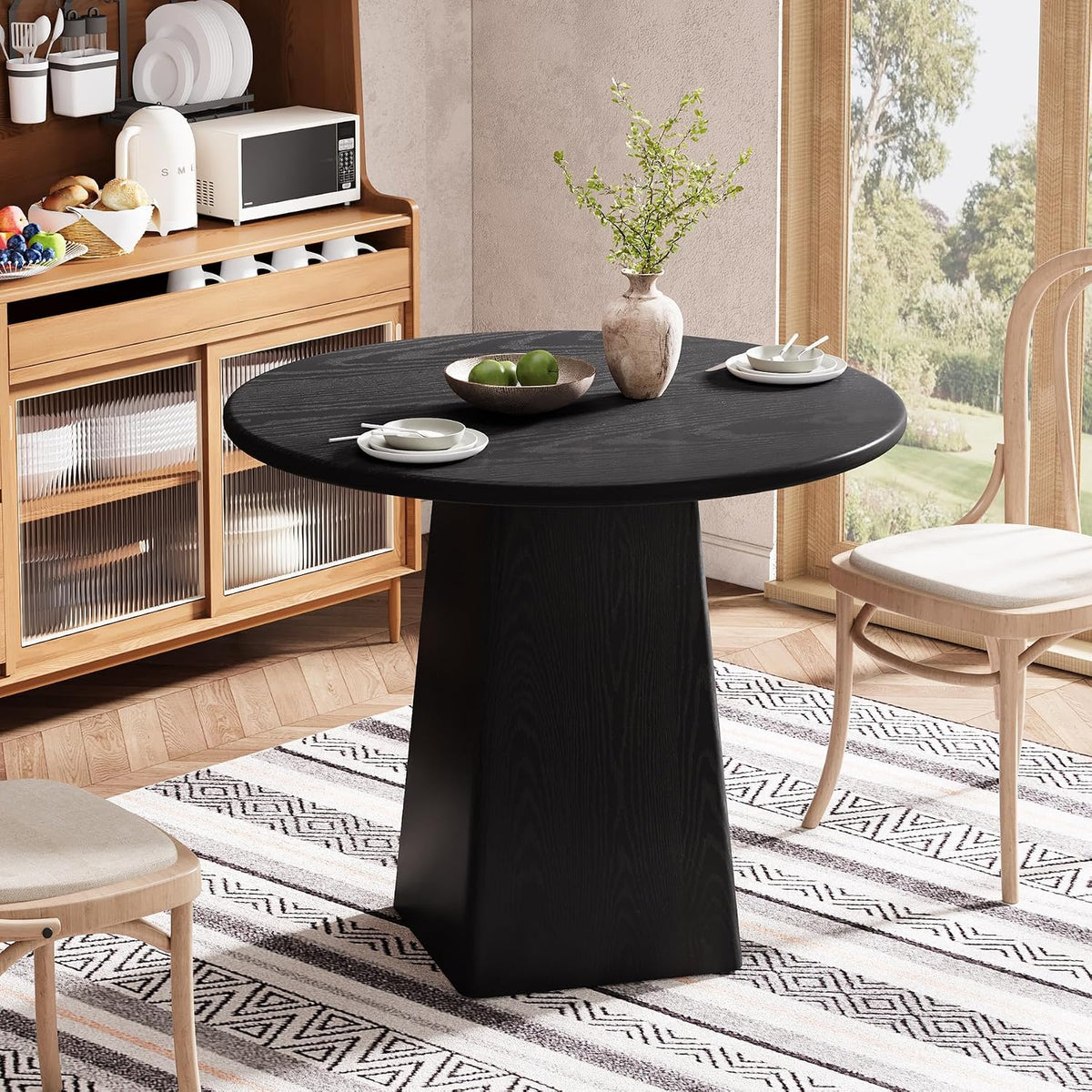 Tribesigns 31.5-Inch Round Dining Room Table for 2-4, Farmhouse Small Kitchen Dinner Table with Square Base for Dining Room Living Room, Black