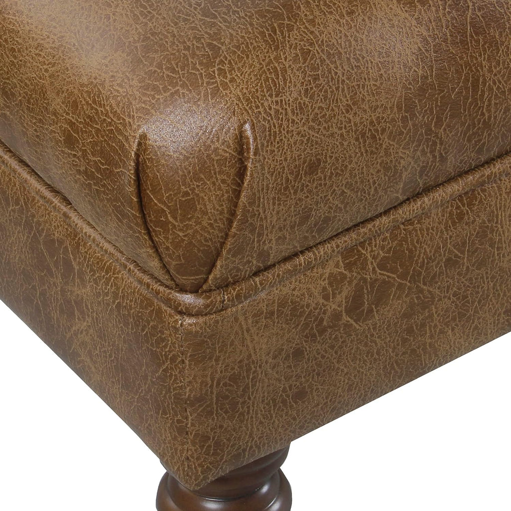 HomePop Large Upholstered Tufted Bench – Light Brown Leather