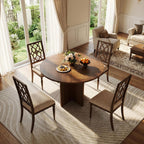 47 Inch Round Dining Table for 4-6 People, Rustic Circle Kitchen Table with X-Shaped Stable Pedestal, Dinner Table for Dining Room Kitchen Living Room, Walnut